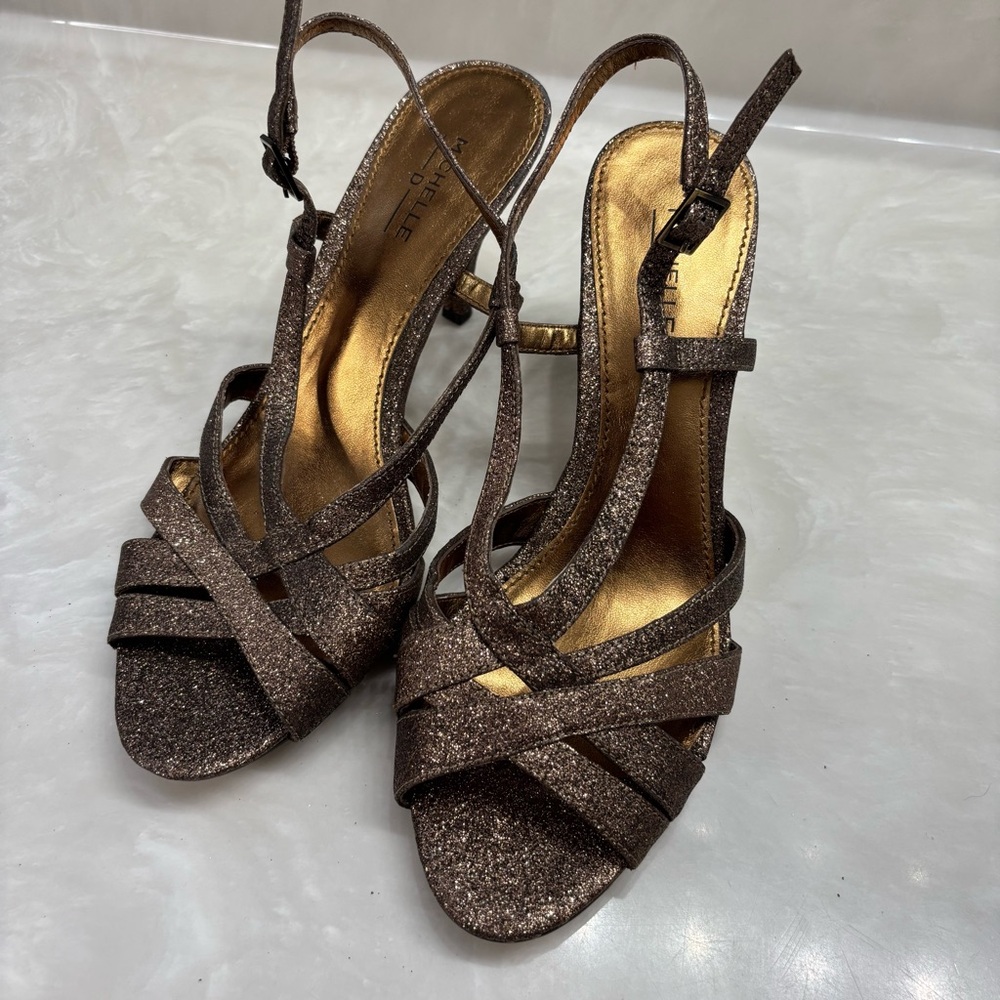 Bronze Glitter Strappy Heels | Michelle D Size 9 - Picture 3 of 8